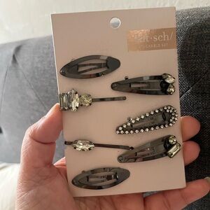 Cobalt Gray Rhinestone Hair Clip Set - 8 Pieces